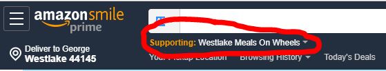 browser appearance for Amazon Smile when shopping for Westlake Meals on Wheels